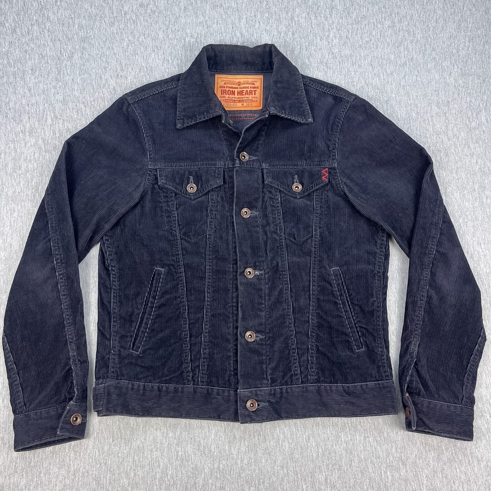 Iron Heart IHJ-69 Corduroy Type III Trucker Jacket Mens 36 (Small) Black 14-Wale